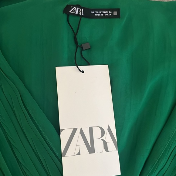 ZARA NWT Pleated Midi Dress in Green Size XS - Picture 12 of 13